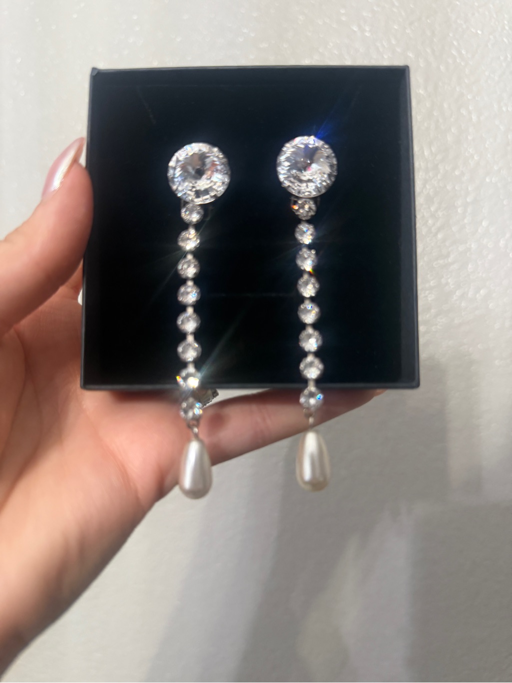 Mui Mui Crystal Drop Earrings With Pearl Accent - Silver Tone